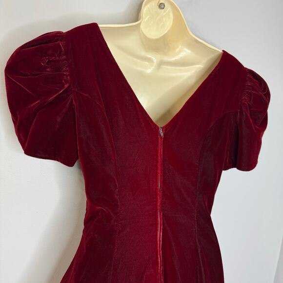 JUMP Vintage Velvet Puff Sleeve V-Neck  Fit & Flare Mini Dress Dark Romantic 7/8 - Picture 12 of 14